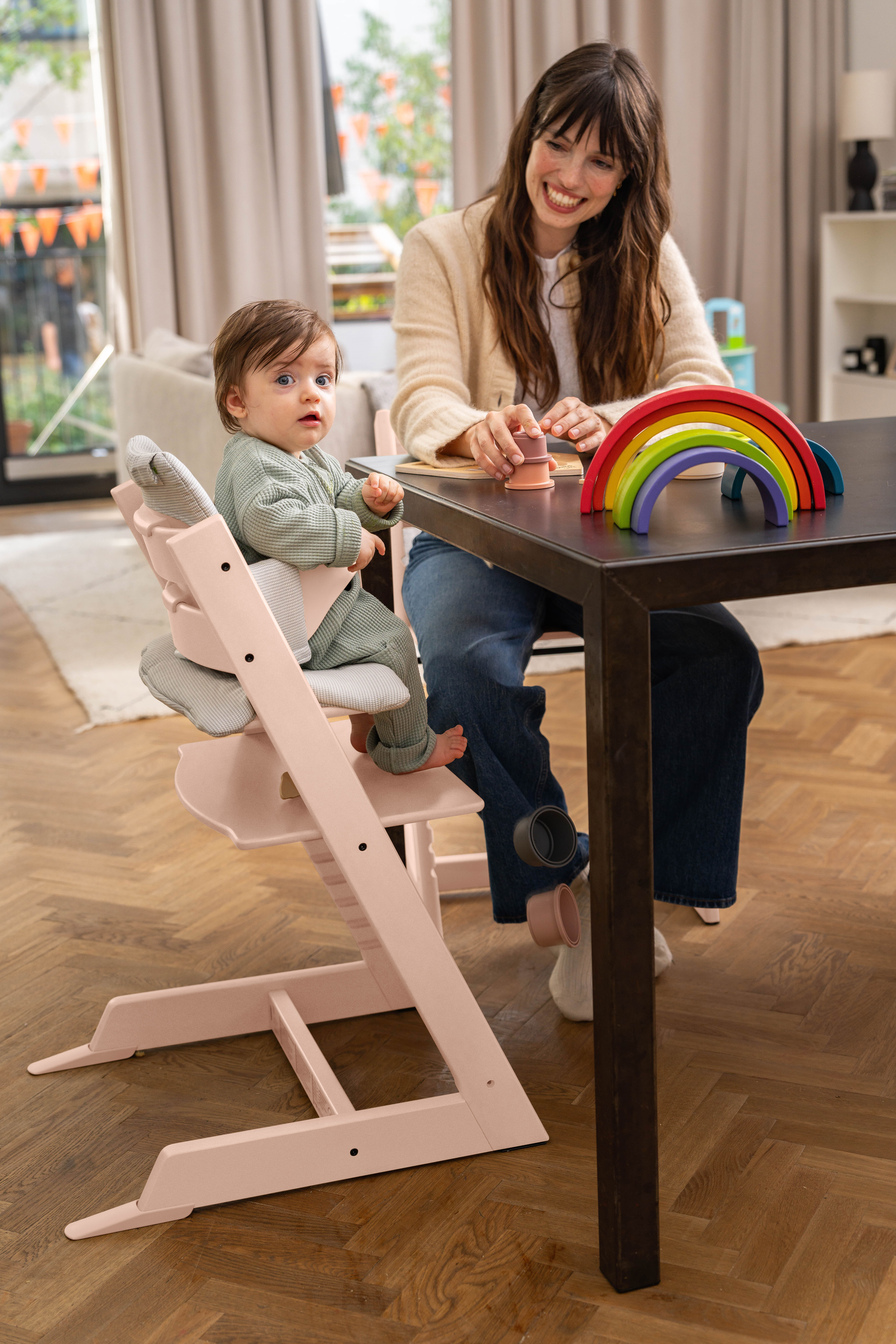 Tripp Trapp® Chair Serene Ping. Baby Set with Classic Cushion Nordic Grey.