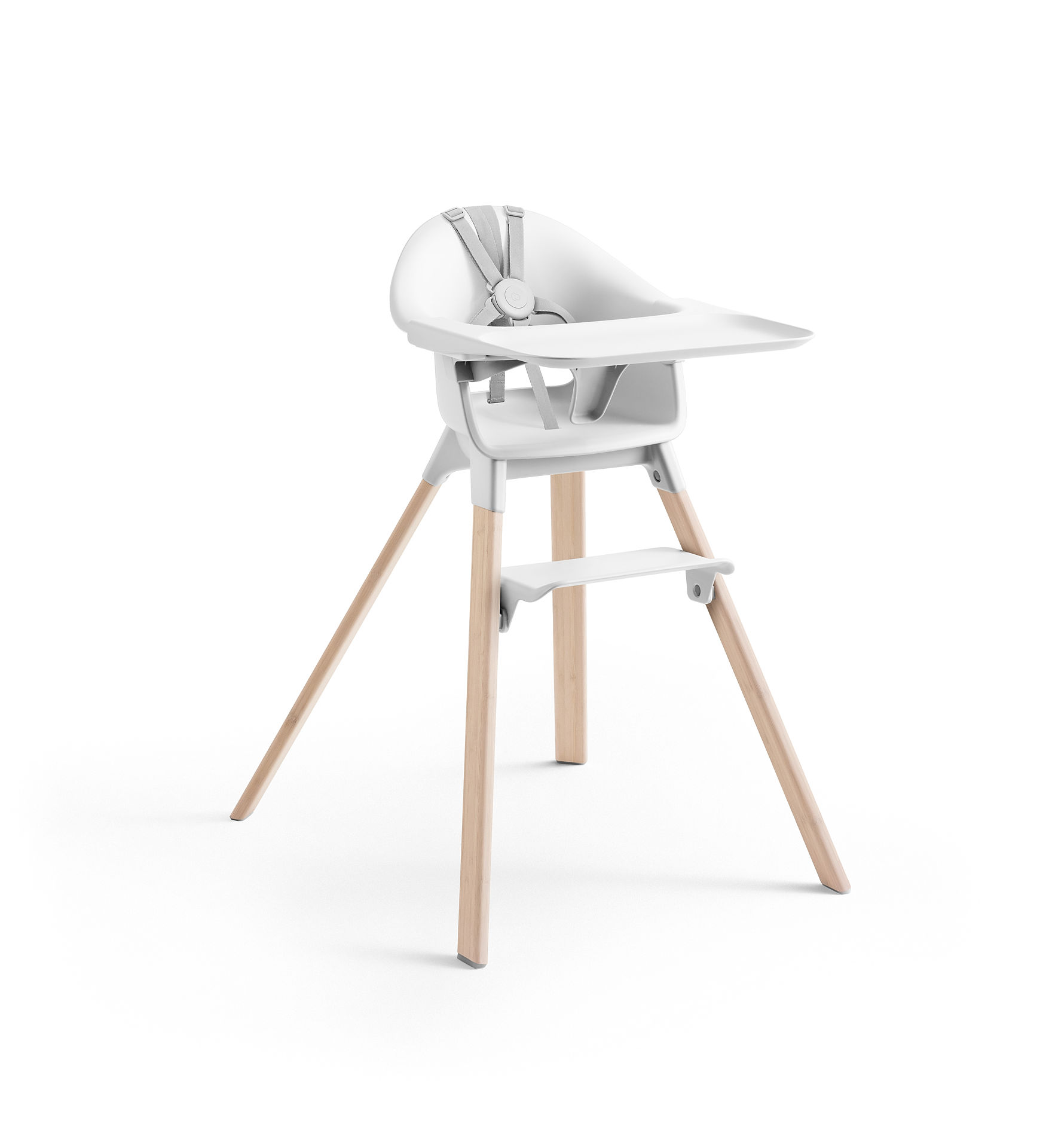 Stokke Clikk High Chair Bamboo/White with Harness Beige. Tray.