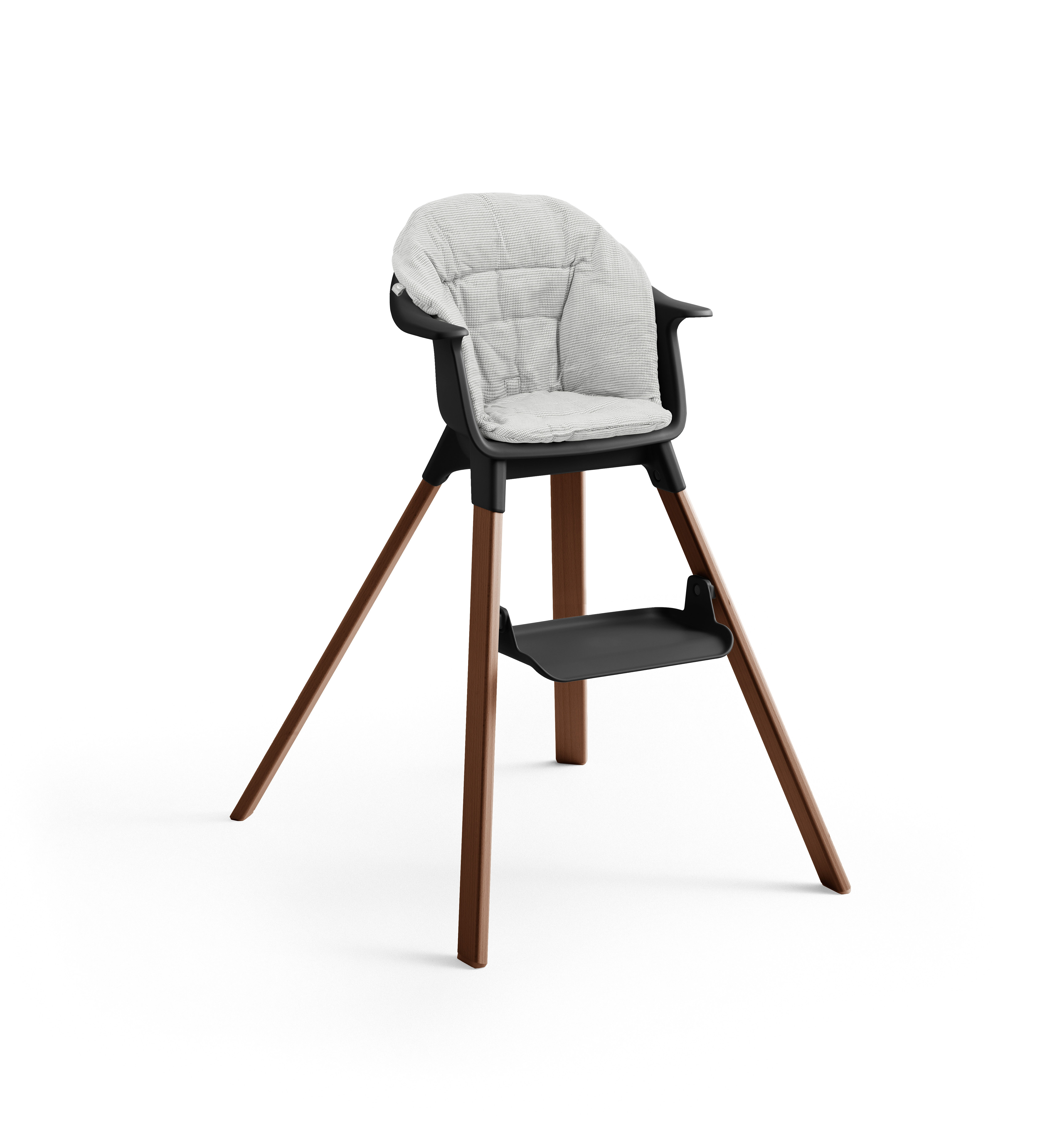 Stokke® Clikk™ Chair, Warm Brown / Black. Cushion Nordic Grey.