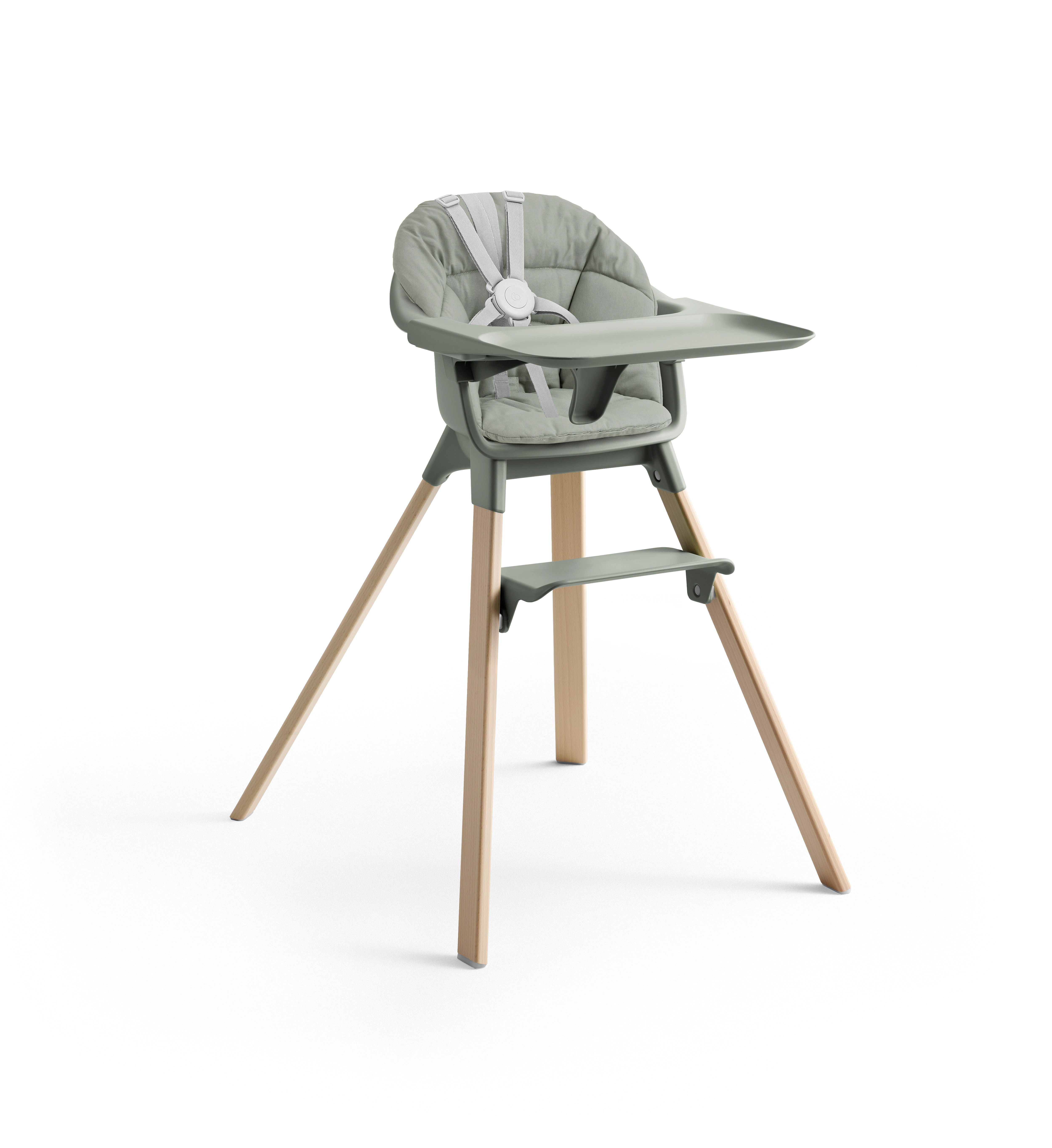 Stokke® Clikk™ High Chair, Natural / Glacier Green. Cushion. Harness. Tray.