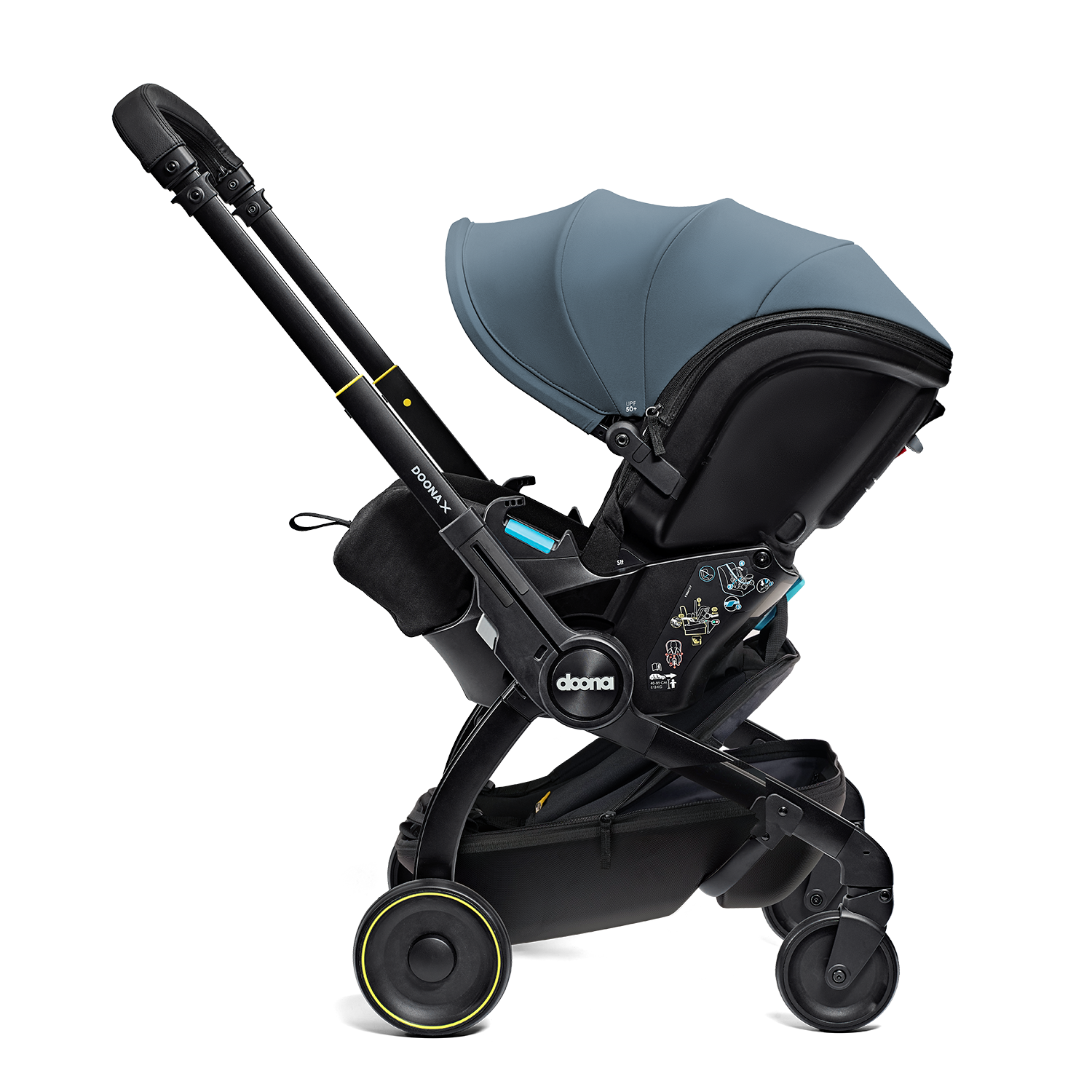 DOONA X_Ocean Blue_262520_Stroller side_Sit_PackNGo_Backpack_Opened