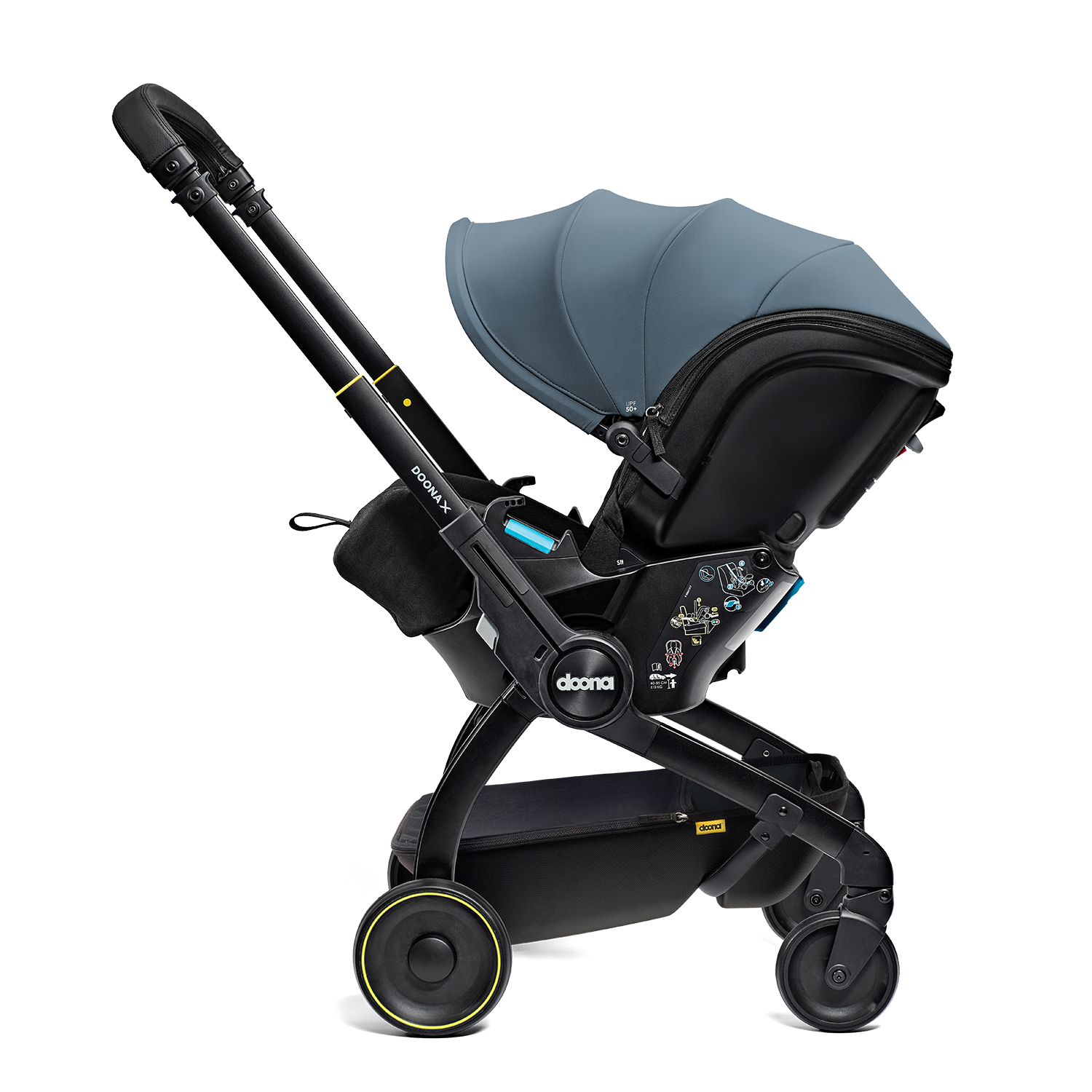 DOONA X_Ocean Blue_262520_Stroller side_Sit_Storage